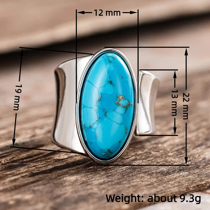 Huitan Bohemia Oval Blue Turquoise Adjustable Ring – Women Fashion Ring Axl