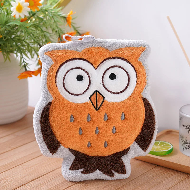 Owl Hanging Hand Towel – Ultra Soft Coral Fleece, Non-Shedding Hanging Hand Towel Axl Yellow -1pc