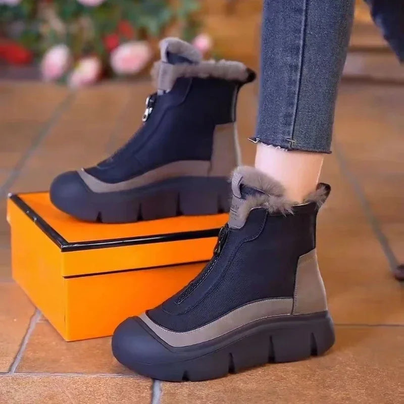 Women's Velvet Platform Snow Boots – Warm Winter Zip Ankle Boot Women's Snow Boots Axl