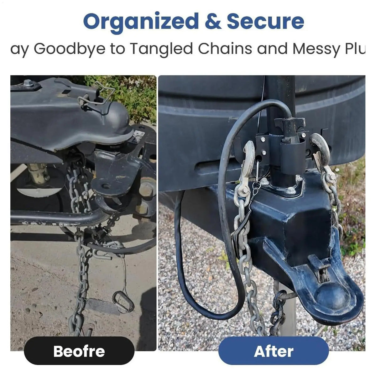 7-Way Waterproof Trailer Chain Organizer – Aluminum Alloy RV Tow Trailer Chain Organizer Axl