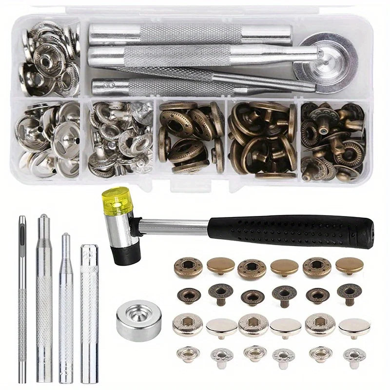 Leather Snap Fasteners Kit – Metal Button Press & Hammer 87pc Snap Fasteners Kit Axl 1set