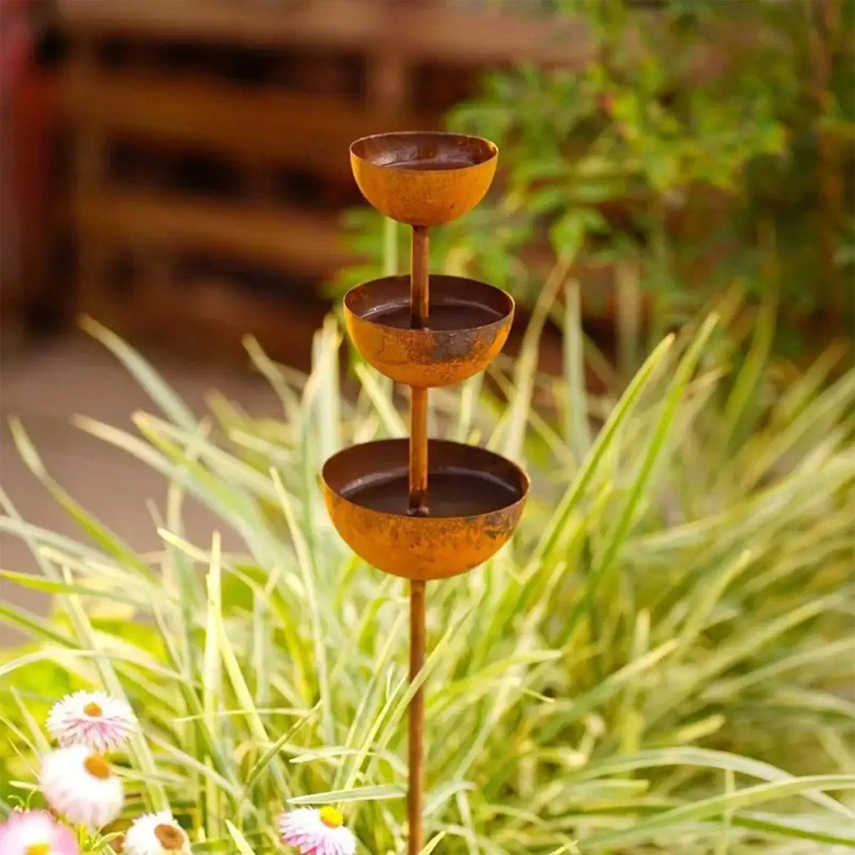 3-Level Vintage Iron Bird Bath Garden Stake Decor | 68cm Garden Bird Bath Axl