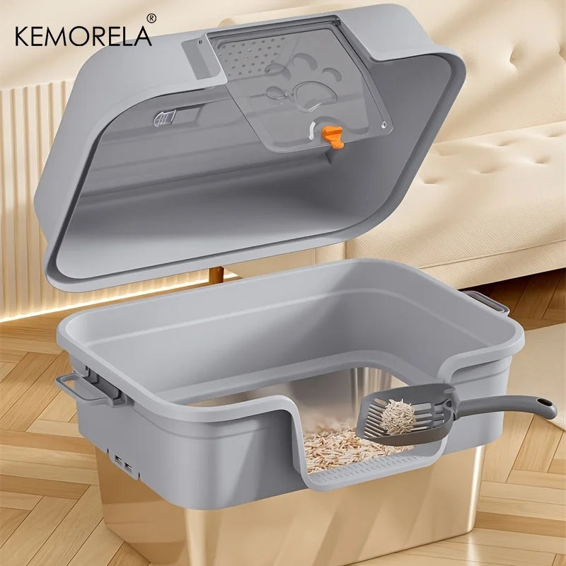 XL Enclosed Cat Litter Box – Stainless Steel, Odor Control Enclosed Cat Litter Box Axl