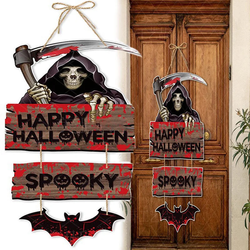 Halloween Hanging Door Sign – Ghost Pumpkin Witch Bat Decor Halloween Door Sign Axl