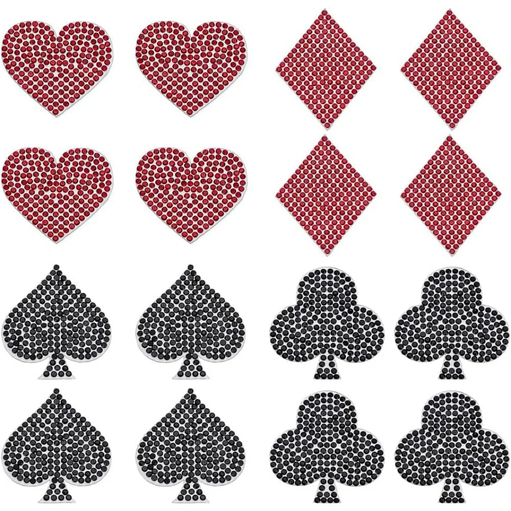 16 Pcs Playing Card Rhinestone Applique Patches – 4 Suit Designs Rhinestone Applique Patch Axl