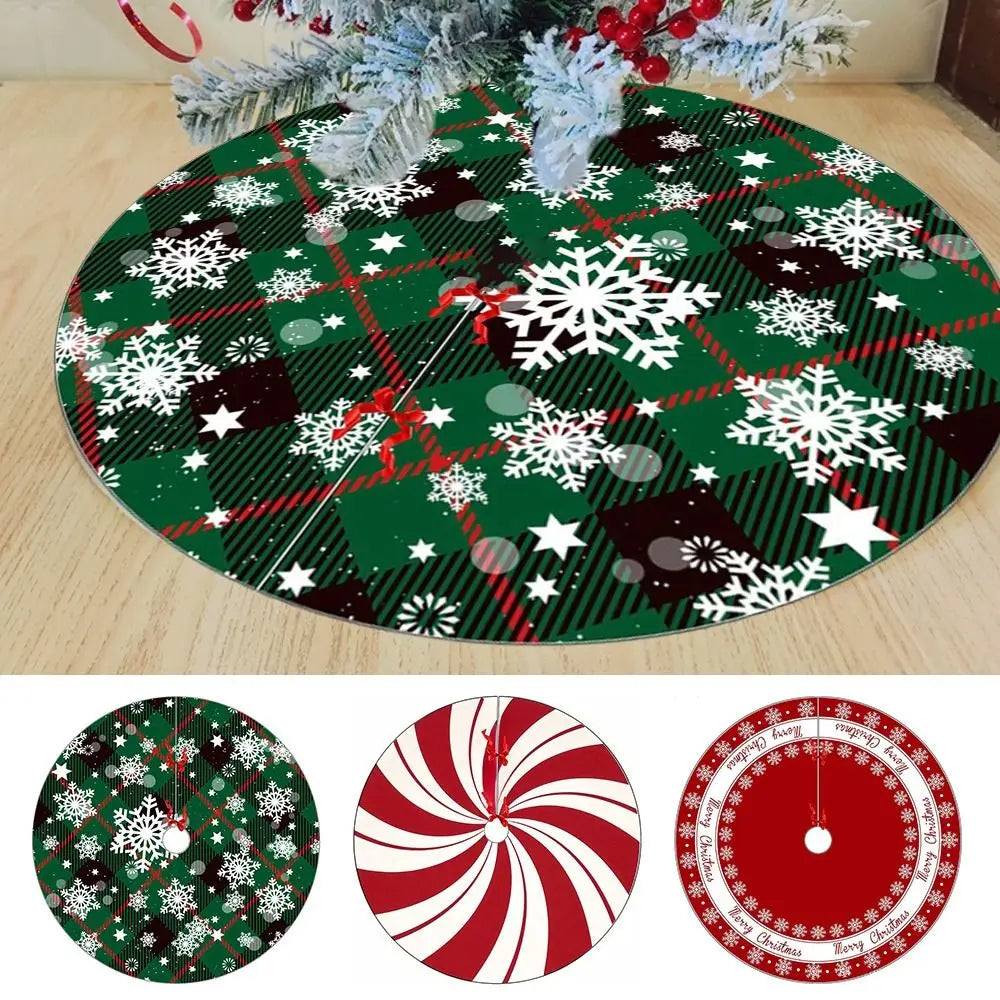 Red Swirl Floral Christmas Tree Skirt – Round Plush Xmas Mat Christmas Tree Skirt Axl