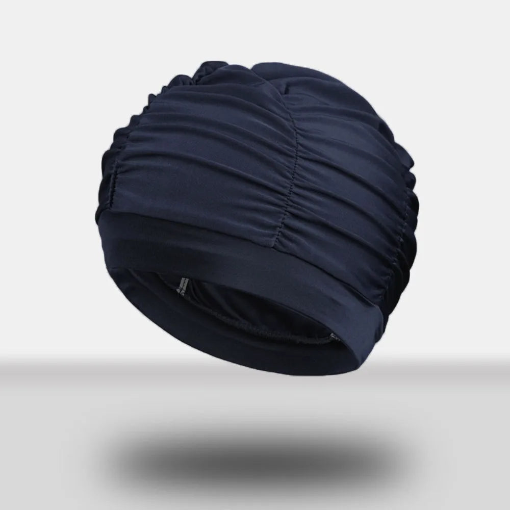Waterproof Turban Swim Cap for Long Hair – Ear Protection Turban Swim Cap Axl dark blue