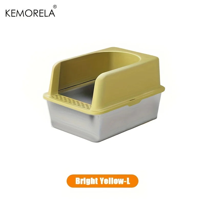 KEMORELA XL Stainless Steel Cat Litter Box with Lid – 60×50cm Cat Litter Box Axl Bright Yellow L
