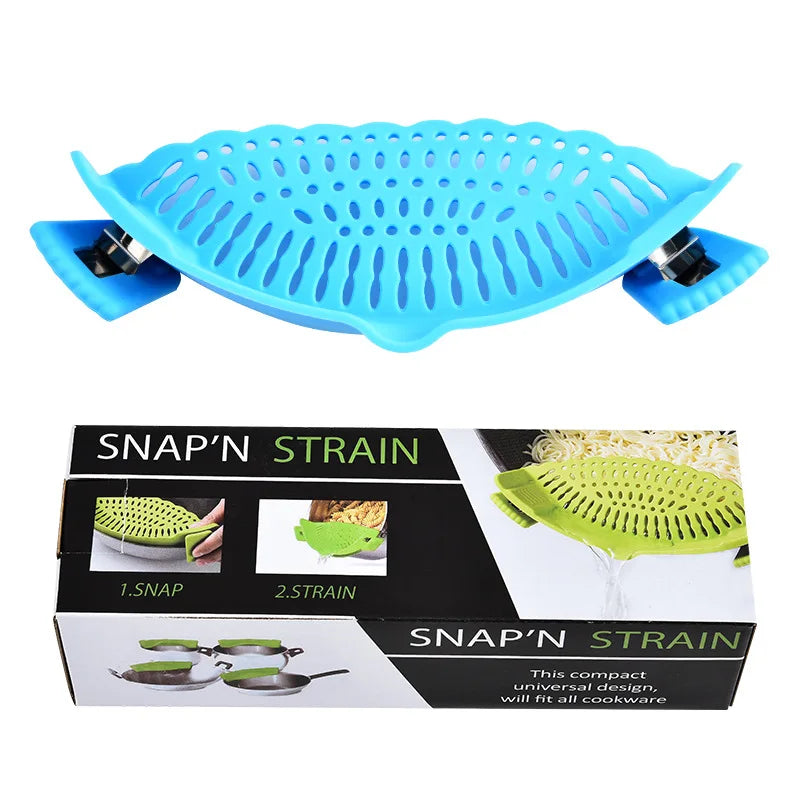 Clip-On Silicone Pot Strainer & Anti-Spill Water Drainer Pot Strainer Axl Blue color box packa
