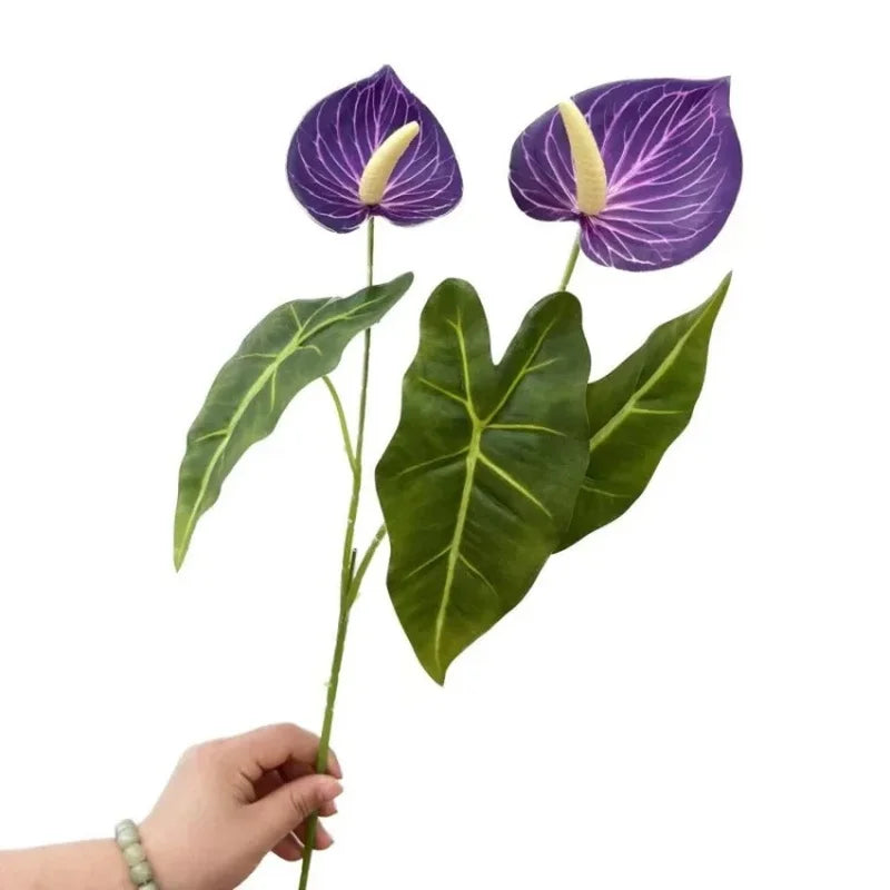 Anthurium Artificial Flowers 2-Head Fake Stems | Wedding Decor Artificial Flower Stems Axl