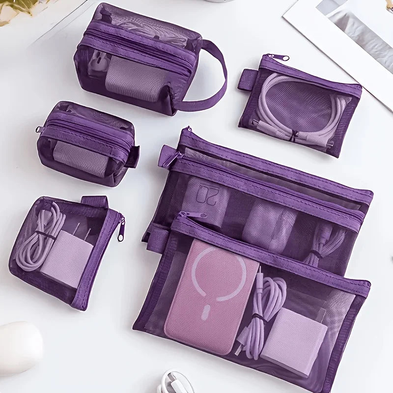 6-Piece Transparent Mesh Coin & Storage Pouches | Organizer Set Mesh Storage Pouches Axl Purple-6PCS