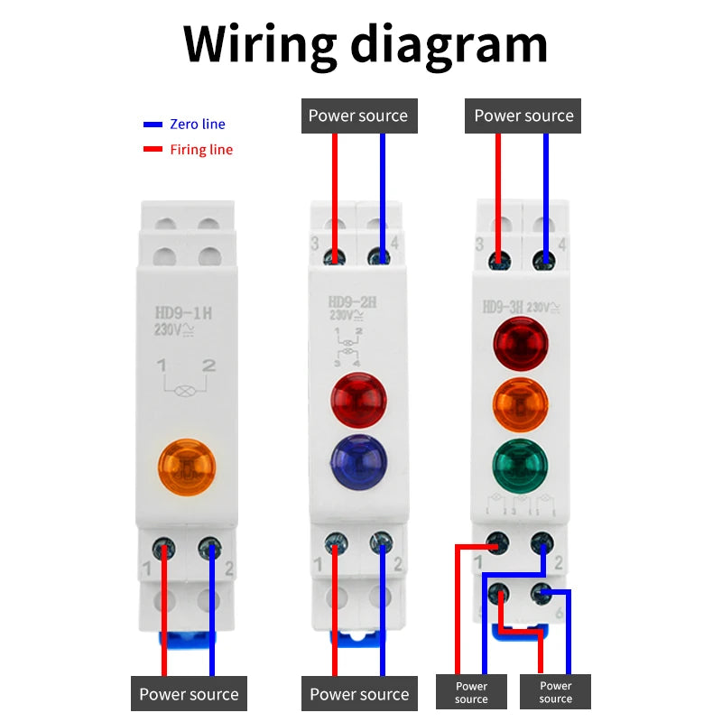 HD9 DIN Rail LED Signal Indicator Light 9mm 18mm 220V – 4 Colors LED Indicator Light Axl