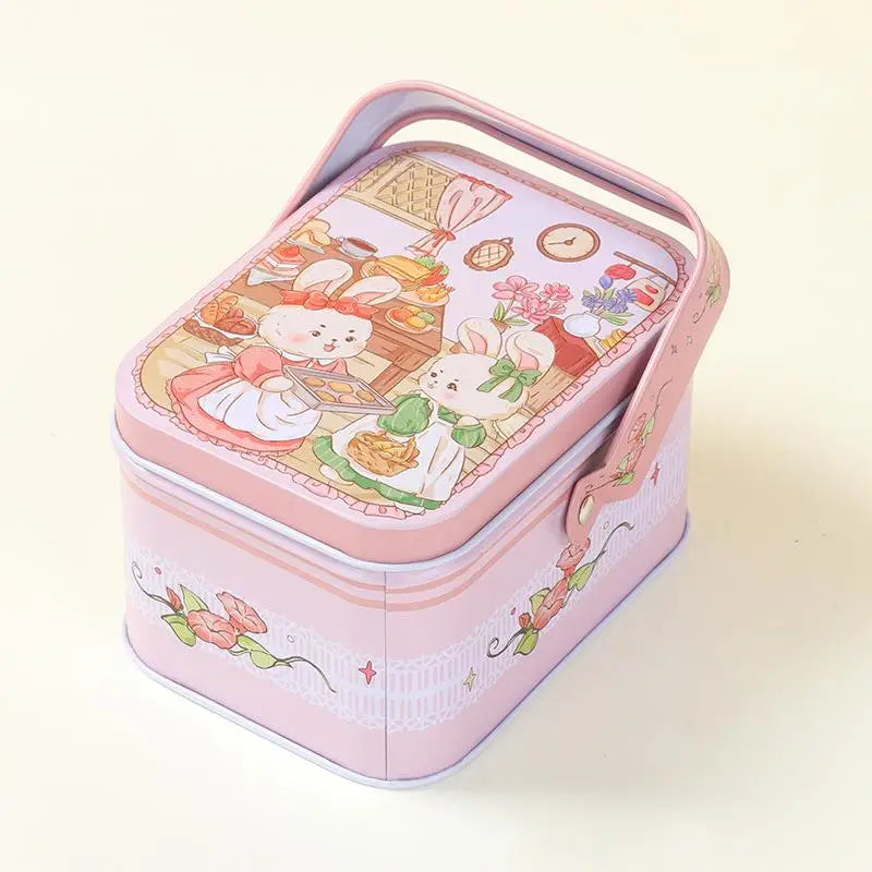 Vintage Tin Candy Box with Handle – Metal Storage Container Tin Storage Box Axl 10.5x8x6.3cm A6