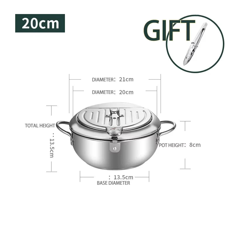 KEMORELA Stainless Steel Deep Fryer Pot with Temperature Display Deep Fryer Pot Axl 20CM Silver