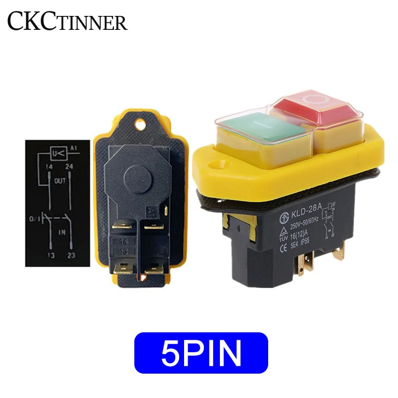 KLD28 Waterproof Power Tool Switch 16A 250V Push Button Power Tool Switch Axl KLD28A 5PIN