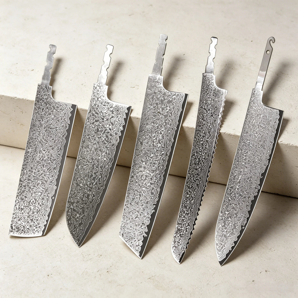 Damascus Steel Chef Knife Blade Set – No Handle, 1–5 Pcs Chef Knife Blade Axl