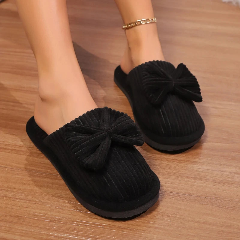 Women's Bow Slippers – Soft Warm Flannel Indoor House Shoes Women's Slippers Axl