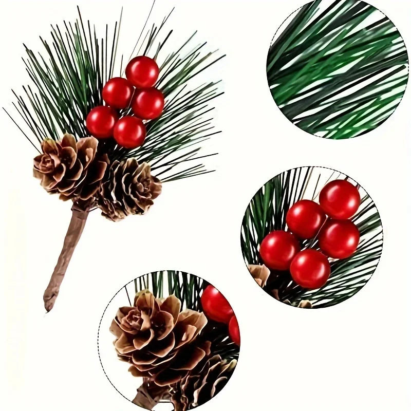 10-Pc Artificial Pine Cones & Red Berries – Christmas Decor Holiday Decoration Set Axl