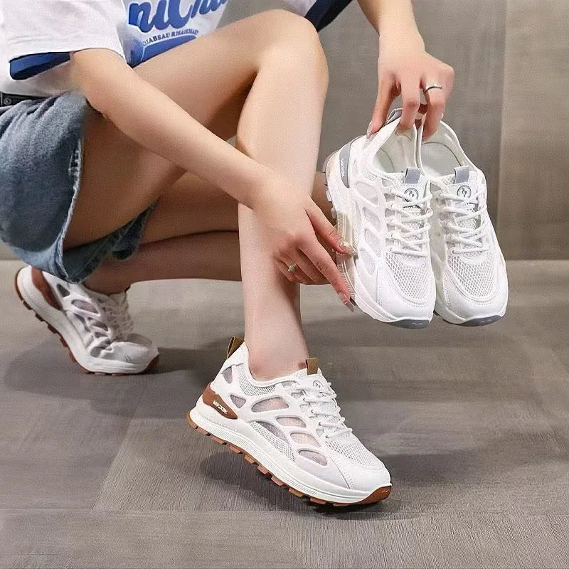 Women's Breathable Mesh Platform Sneakers – Lace-Up Running Shoe Platform Sneakers Axl