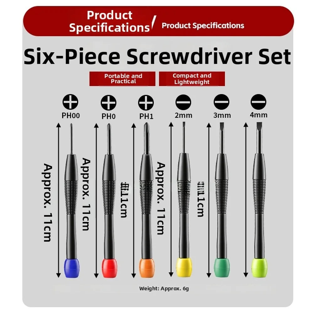 6-Piece Precision Screwdriver Set | PH00 PH0 PH1 & Flat Bits Precision Screwdriver Set Axl