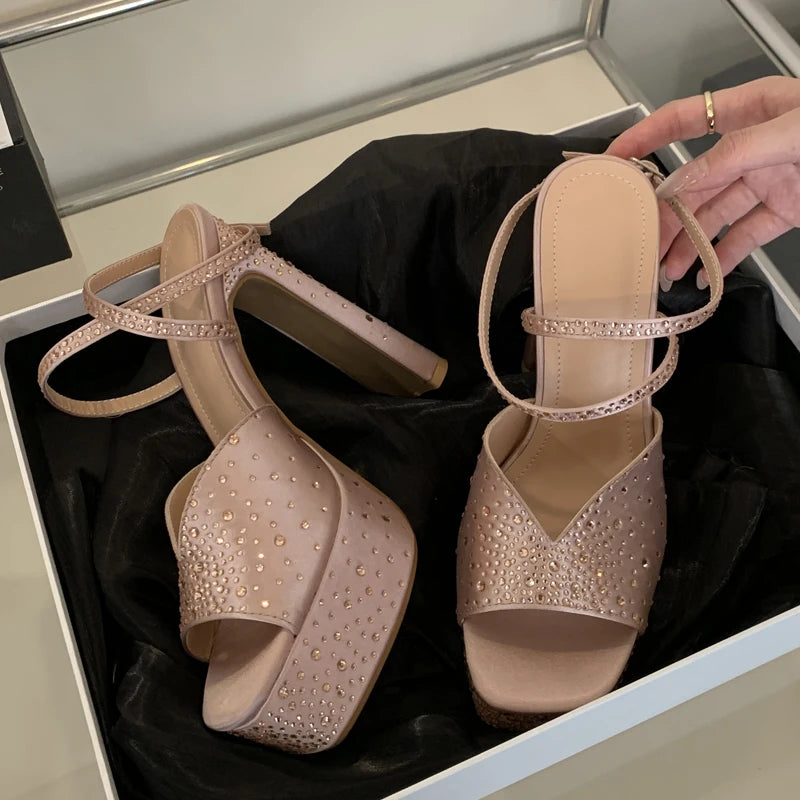 Women's Square Toe High Heel Sandals – Buckle Strap Party Shoes High Heel Sandals Axl pink 39