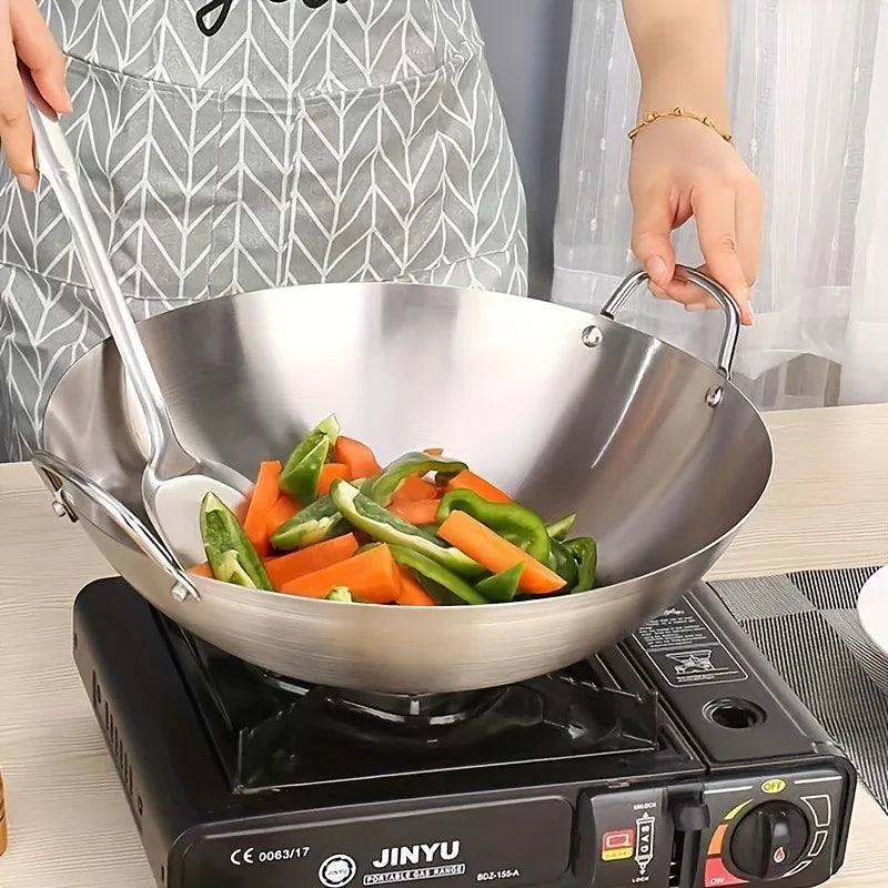 KEMORELA 30cm Stainless Steel Wok – Uncoated Dual Handle Pan Stainless Steel Wok Axl