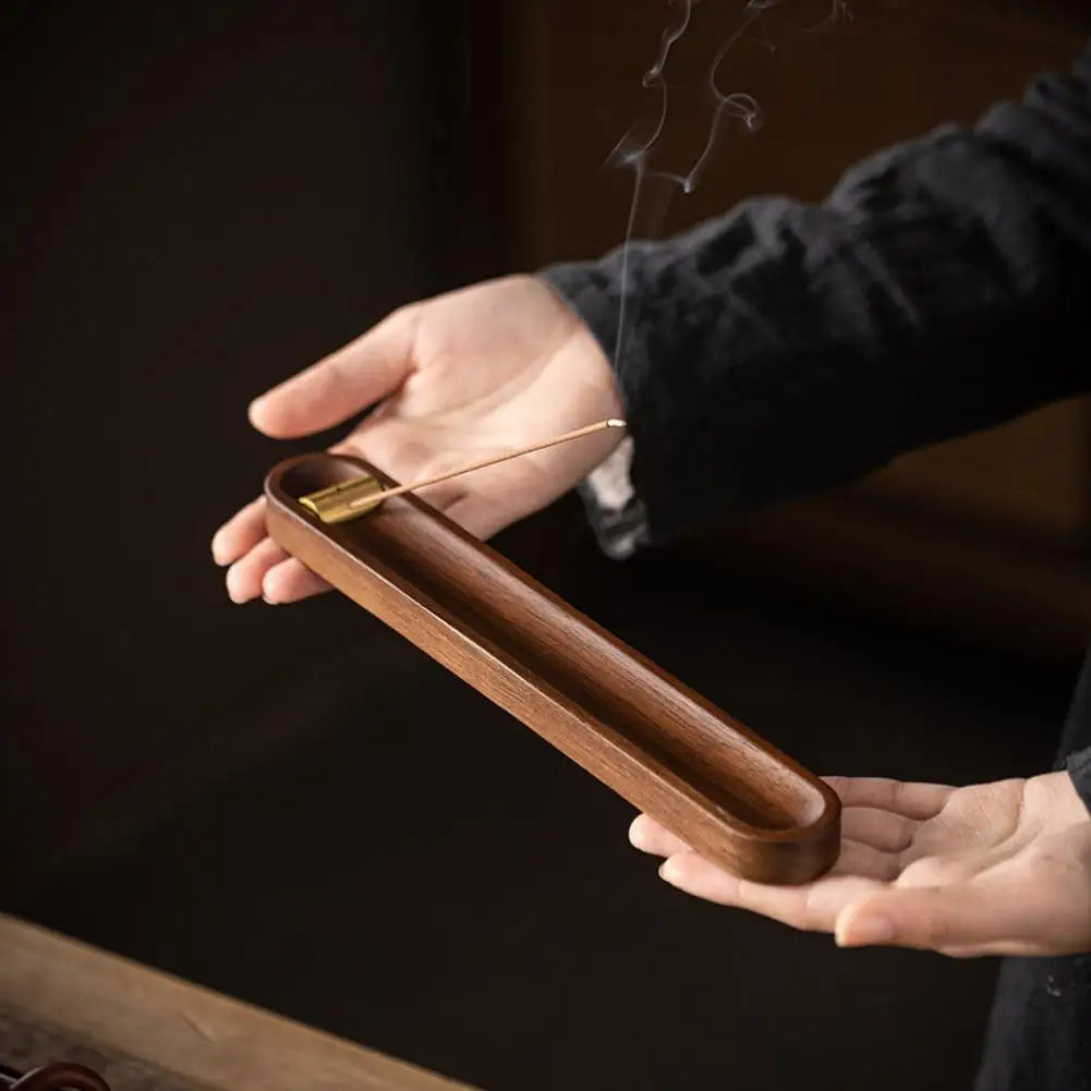 Walnut Wood Incense Stick Holder & Ash Tray – Brass Inlay Incense Stick Holder Axl