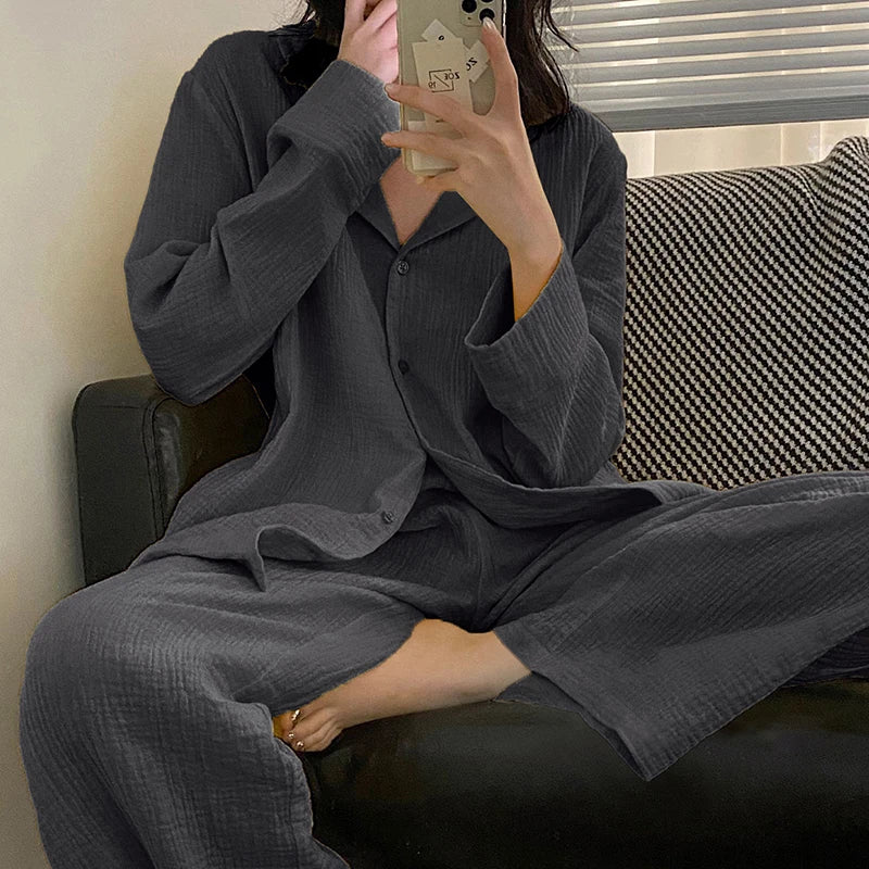 Women's Korean 2-Piece Pajama Set – Casual Long Sleeve Lounge Women's Pajama Set Axl