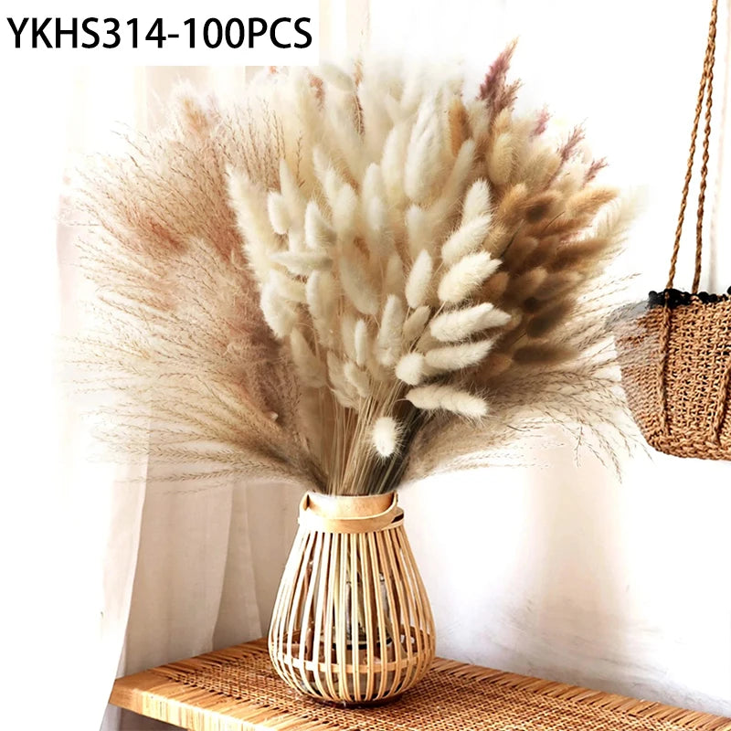 Natural Dried Pampas Grass & Bunny Tails Boho Bouquet Dried Flower Bouquet Axl 100PCS
