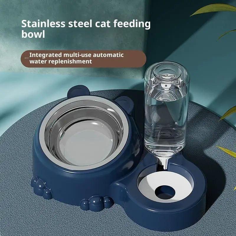 2-in-1 Tilted Pet Bowl & Auto Water Dispenser for Cats & Dogs Pet Feeder Bowl Axl Blue