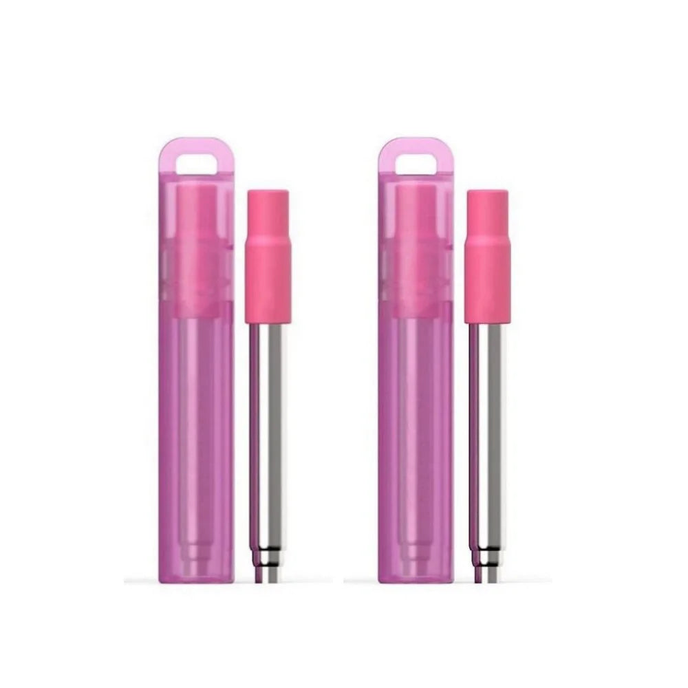 Collapsible Stainless Steel Travel Straws with Case & Brush Reusable Travel Straws Axl 2Pcs Purple