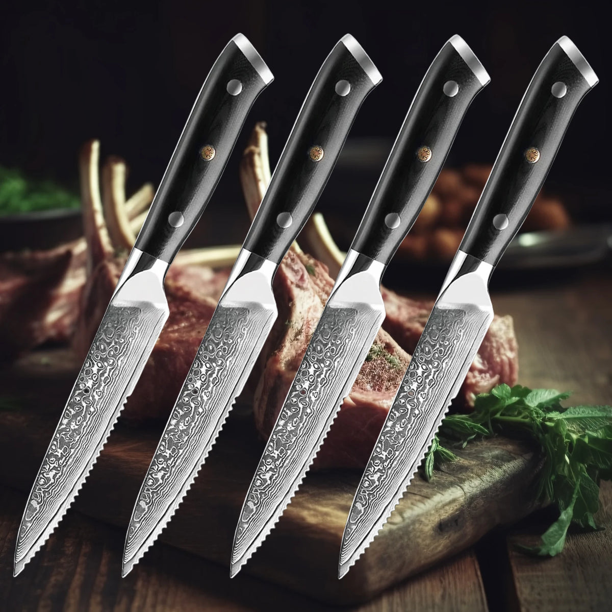 4-Piece Damascus Steel Steak Knife Set | 67-Layer G10 Handle Steak Knife Set Axl Grey