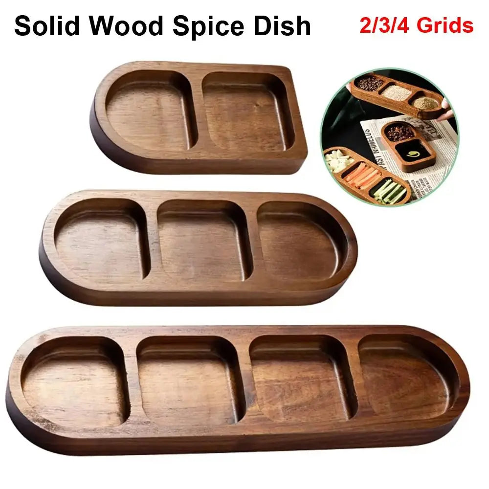 Solid Wood Serving Tray – 2/3/4 Grid Retro Seasoning Dish Wooden Serving Tray Axl