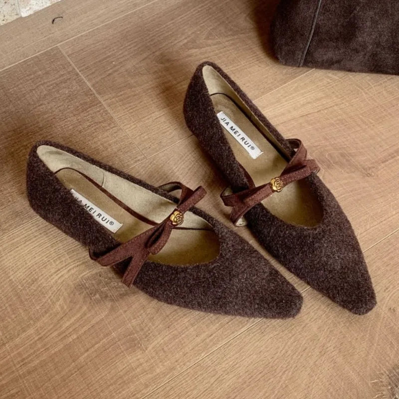 Women's Mary Jane Low Heel Dress Shoes – Bowknot Tweed Pumps Mary Jane Pumps Axl Dark Brown 35