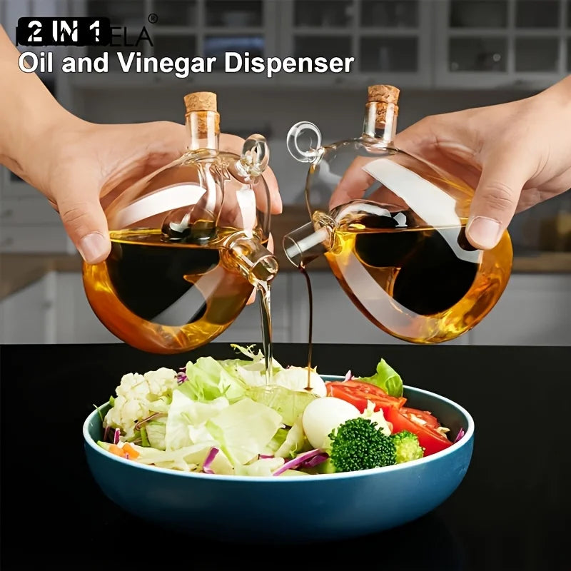 KEMORELA 2-in-1 Glass Oil & Vinegar Dispenser Bottle 350ml Oil & Vinegar Dispenser Axl