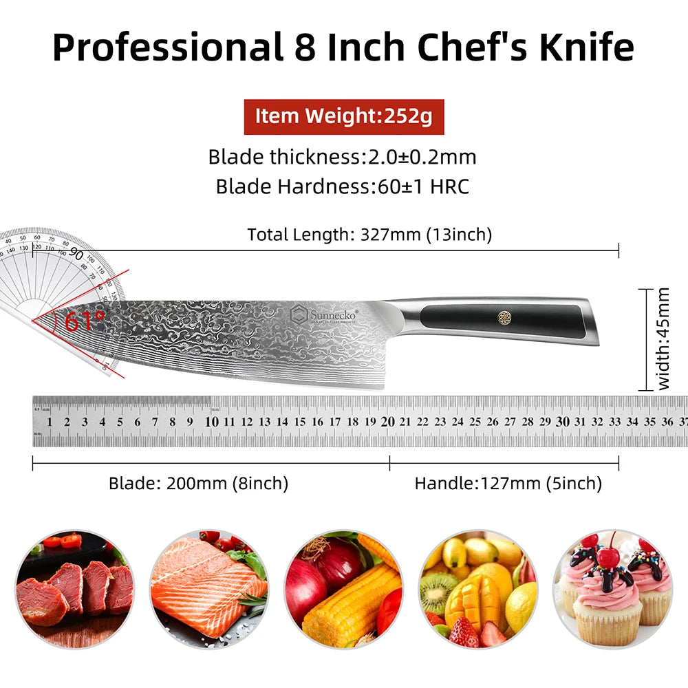 Sunnecko 7-Pc Damascus Chef Knife Set | VG10 Steel HRC60+ Damascus Knife Set Axl 8 Inch Chef Knife China Mainland