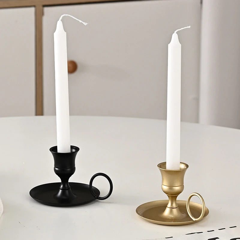 Metal Candle Holder with Handle – Desktop Candlestick Décor Metal Candle Holder Axl