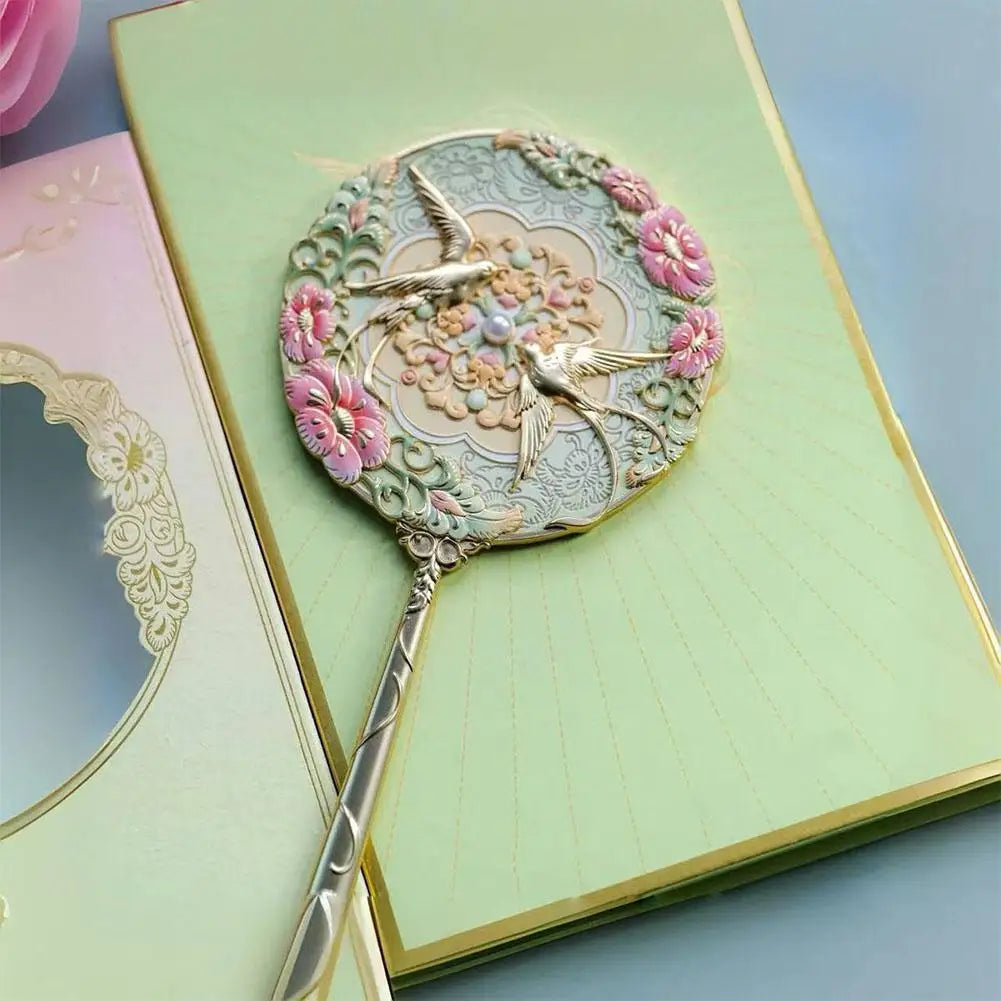 Vintage Chinese Handheld Mirror – 3D Peony Pocket Mirror Handheld Makeup Mirror Axl