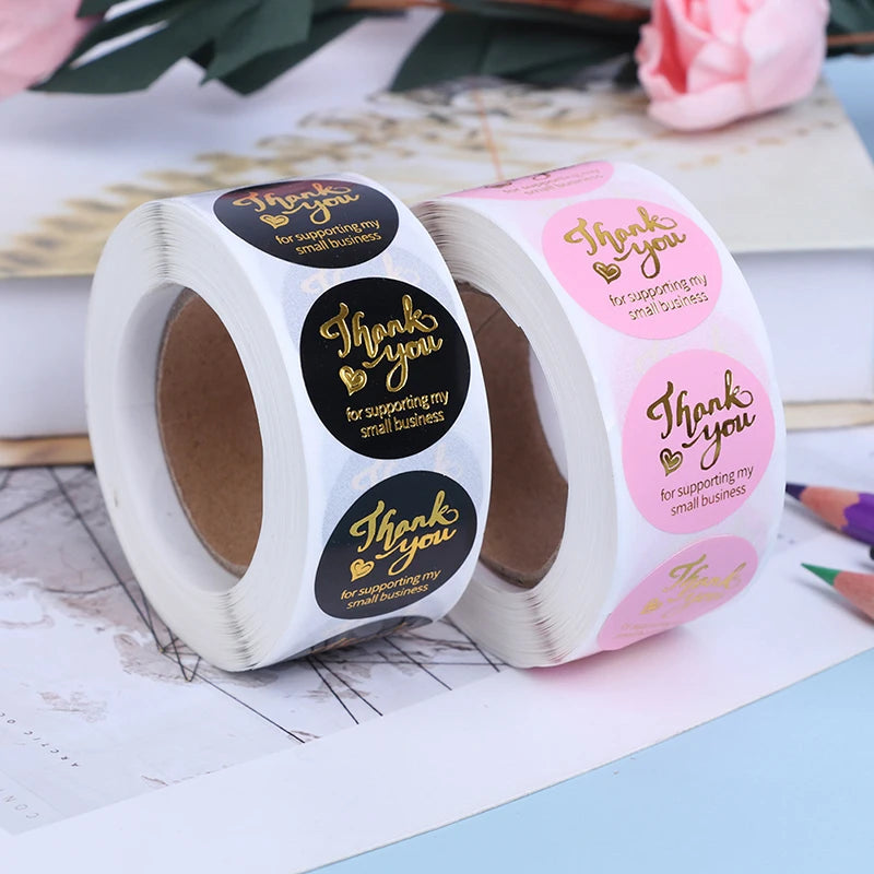 500 Round Thank You Stickers – Hot Stamp Pink & Black Labels Round Label Stickers Axl
