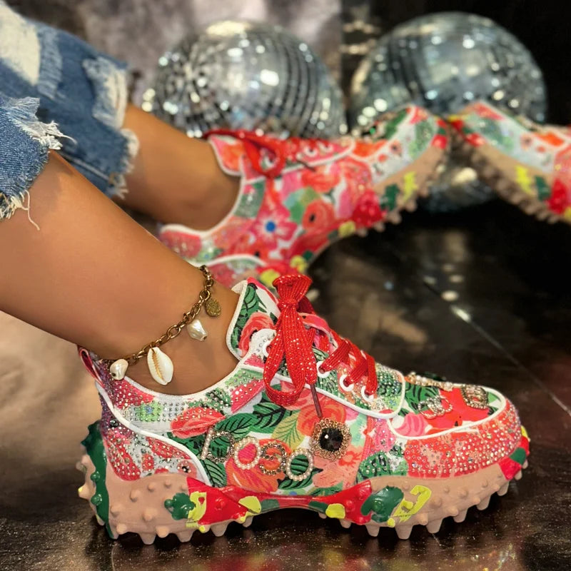 UXST Women's Crystal Embroidery Luxury Sneakers Anti-Slip Luxury Sneakers Axl