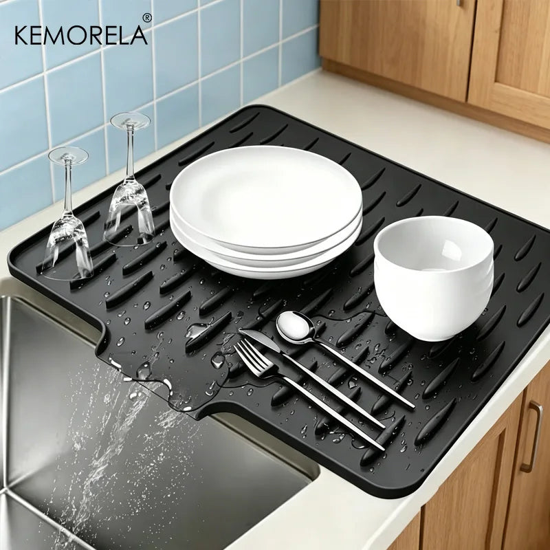 KEMORELA Silicone Drain Mat – Kitchen Countertop & Sink Mat Silicone Drain Mat Axl Black L
