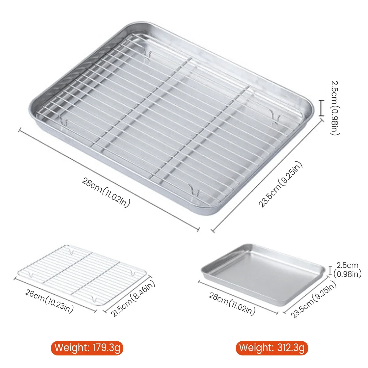 Stainless Steel Baking Tray & Wire Rack Set | Oven Roasting Pan Baking Tray & Rack Set Axl L 28x23.5x2.5cm