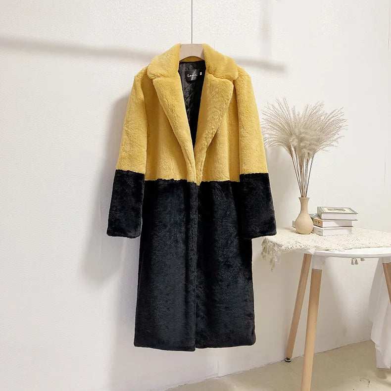 Women's Faux Fur Long Plush Coat – Plus Size S–5XL Winter Faux Fur Coat Axl Yellow and black 2XL-3XL China Mainland