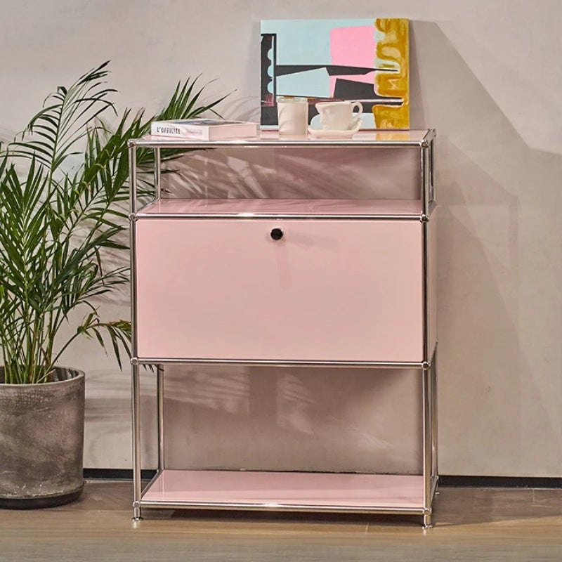 Stainless Steel Luxury Storage Cabinet – Modern Nordic Shelf Display Storage Cabinet Axl Pink