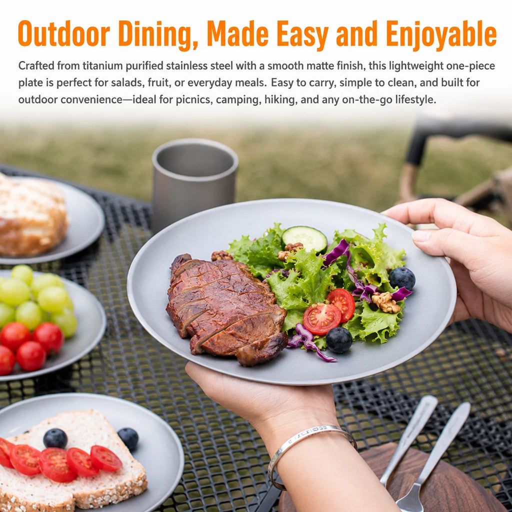 Titanium Stainless Steel Camping Plates | Stackable BBQ Tray Set Camping Dinner Plates Axl