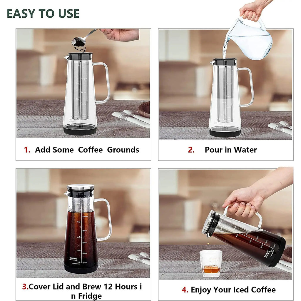 Leeseph 1L Cold Brew Coffee Maker & Glass Tea Infuser Carafe Cold Brew Coffee Maker Axl