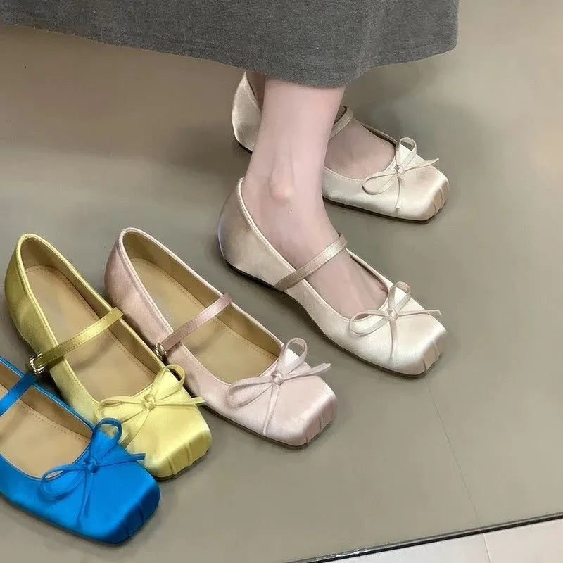 Women's Bowknot Ballet Flats – Slip-On Square Toe Loafers Ballet Flats Axl