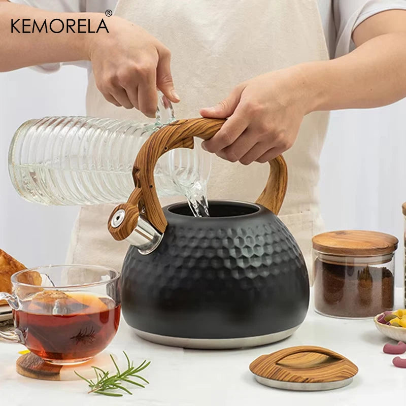 KEMORELA 3L Stainless Steel Whistling Kettle | Hammer Pattern Stovetop Whistling Kettle Axl