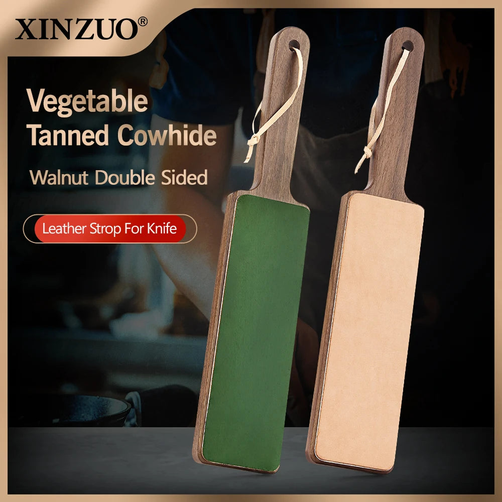 XINZUO Double-Sided Leather Strop Kit – Walnut Handle Stropping Block Leather Stropping Block Axl