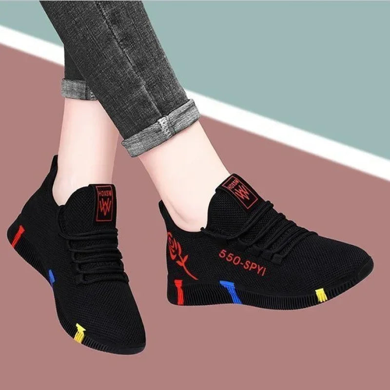 Women's Lightweight Air Mesh Platform Sneakers | Casual Flats Women's Platform Sneakers Axl Red 38